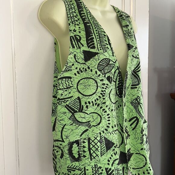 Vintage 80s/90s Credentials brand green & black patterned cotton vest - Picture 5 of 9